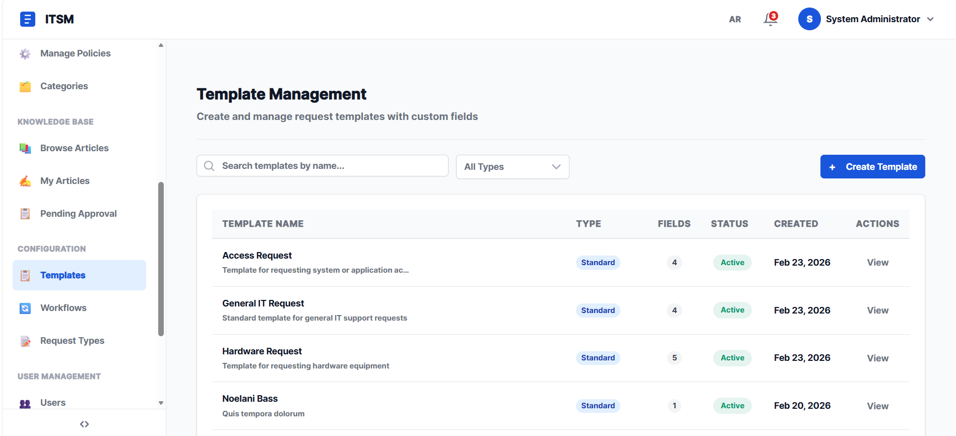 ITSM Dynamic Templates — custom form fields for request intake